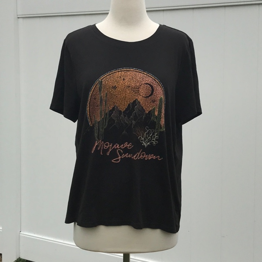 NWOT H&M Dark Brown Mojave Sundown Graphic Short Sleeve Relaxed T-Shirt Large